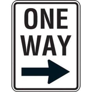 DESCRIPTION: (2) ONE WAY SIGN INFORMATION: WHITE WITH BLACK WRITING RETAIL$: $34.78 EA SIZE: ALUMINUM QTY: 2