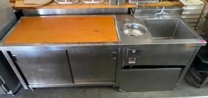 72" STAINLESS CABINET W/ DISPOSAL AND PREP SINK.