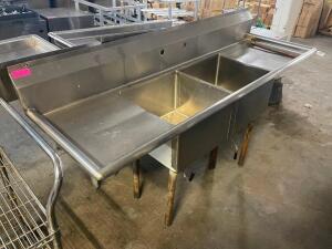 60" TWO WELL STAINLESS POT SINK W/ LEFT AND RIGHT DRY BOARDS