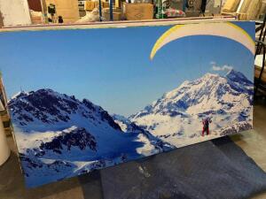 96" X 48" ACOUSTICAL SOUND PANEL W/ CUSTOM FABRIC COVERING. MOUNTAIN PARAGLIDER