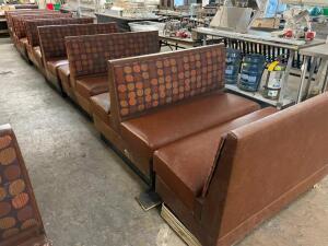DESCRIPTION: (7) SECTIONS OF 48" BOOTH SEATING. BROWN CUSHIONS W/ UPHOLSTERED BACKS ADDITIONAL INFORMATION 48" SIZE 48" LOCATION: BAY 6 THIS LOT IS: S