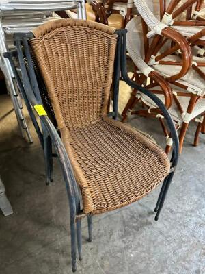 DESCRIPTION: (4) METAL PATIO CHAIRS W/ WICKER SEATS LOCATION: BAY 6 THIS LOT IS: SOLD BY THE PIECE QTY: 4