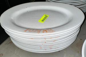 DESCRIPTION: (12) 15" CHINA PLATTERS W/ " BRAVO " LOGO SIZE 15" LOCATION: BAY 7 THIS LOT IS: SOLD BY THE PIECE QTY: 12