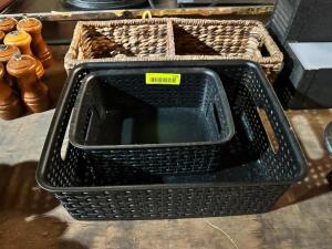 DESCRIPTION: (3) ASSORTED PLASTIC / WICKER BASKETS LOCATION: BAY 7 THIS LOT IS: ONE MONEY QTY: 1