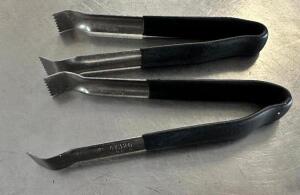 DESCRIPTION: (9) STAINLESS TONGS W/ BLACK COATED HANDLES LOCATION: BAY 6 THIS LOT IS: SOLD BY THE PIECE QTY: 9