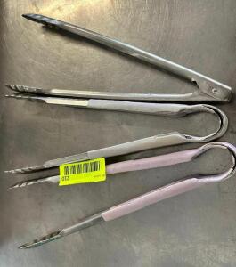 DESCRIPTION: (3) STAINLESS TONGS LOCATION: BAY 6 THIS LOT IS: SOLD BY THE PIECE QTY: 3