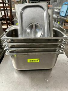 DESCRIPTION: (4) 1/3 SIZE STAINLESS INSERTS W/ LIDS ADDITIONAL INFORMATION 6" DEEP LOCATION: BAY 6 THIS LOT IS: SOLD BY THE PIECE QTY: 4