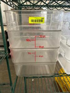 DESCRIPTION: (3) 12 QT PLASTIC CONTAINERS / NO LIDS SIZE 12 QT LOCATION: BAY 6 THIS LOT IS: SOLD BY THE PIECE QTY: 3