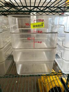 DESCRIPTION: (3) 12 QT PLASTIC CONTAINERS - NO LIDS SIZE 12 QT LOCATION: BAY 6 THIS LOT IS: SOLD BY THE PIECE QTY: 3