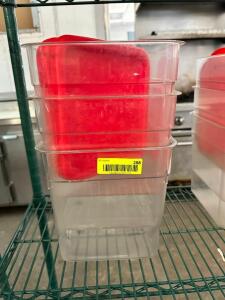 DESCRIPTION: (3) 6 QT PLASTIC CONTAINERS - W/ LIDS SIZE 6 QT LOCATION: BAY 6 THIS LOT IS: SOLD BY THE PIECE QTY: 3