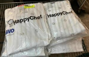 DESCRIPTION: (12) ASSORTED HAPPY CHEF WHITE CHEFS COAT., LOCATION: BAY 6 THIS LOT IS: ONE MONEY QTY: 1