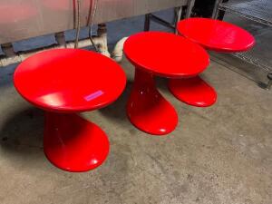 (3) RED FIBERGLASS END TABLES.