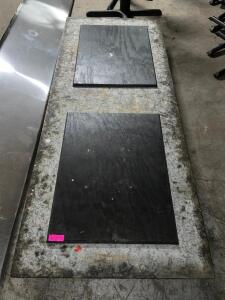 85" X 34" GRANITE TABLE TOP W/ DOUBLE PEDESTAL BASE.