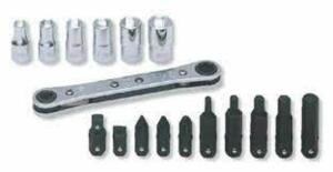 (1) RATCHETING RING WRENCH BIT AND SOCKET MINI SET