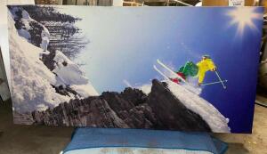 96" X 48" ACOUSTICAL SOUND PANEL W/ CUSTOM FABRIC COVERING. SKIER