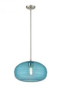 DESCRIPTION: (1) PENDANT CELING LIGHT BRAND/MODEL: Z-LITE #487P14-BN INFORMATION: BRUSHED NICKEL AND BLUE RETAIL$: $254.00 EA QTY: 1