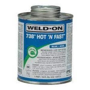 DESCRIPTION: (3) BLUE CEMENT PVC SOLVENT BRAND/MODEL: WELD ON 738 HOT N FAST RETAIL$: $23.88 EA SIZE: 8 OZ QTY: 3