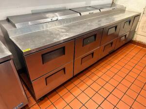 DESCRIPTION: TRUE 119" MEGA TOP PIZZA PREP TABLE W/ ( 8 ) DRAWERS. BRAND / MODEL: TRUE TPP-119D-8 ADDITIONAL INFORMATION SN# 1-4482192, 115 VOLT, 1 PH