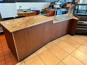 DESCRIPTION: 18.5' X 13.5' L SHAPED SALES / DISPLAY COUNTER W/ GRANITE TOP/ ADDITIONAL INFORMATION SEE ALL ADDITIONAL PHOTOS SIZE 18.5' X 13.5' LOCATI