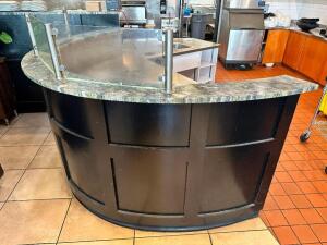 DESCRIPTION: 100' X 50" SEMI CIRCLE STAINLESS COUNTER W/ PARTITION AND SNEEZE GUARD FRONT. ADDITIONAL INFORMATION W/ RIGHT SIDE STAINLESS COUNTER EXTE