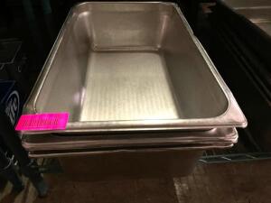 (4) FULL SIZE STAINLESS WATER PANS, 6" DEEP