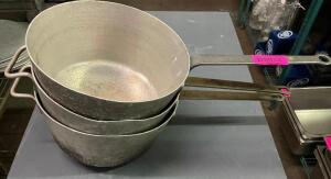 (3) 12" ALUMINUM SAUCE POTS W/ HANDLES