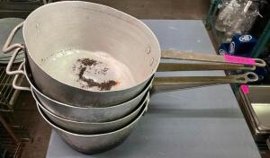 (4) 12" ALUMINUM SAUCE POTS W/ HANDLES