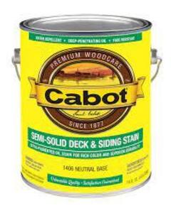 DESCRIPTION (1) FLAT SEMI SOLID DECK STAIN BRAND/MODEL CABOT #2NTD3 ADDITIONAL INFORMATION RETAILS FOR $52.28 SIZE 1 GALLON THIS LOT IS ONE MONEY QTY