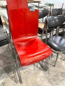 (8) LAMINATE CHERRY WOOD STACK CHAIRS