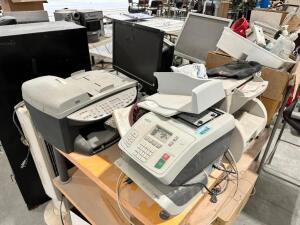 (1) LOT OF ASSORTED ELECTRONICS - PRINTERS, PHONES, FANS, MONITORS