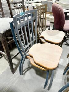 (8) METAL CHAIRS W/ WOODEN SEATS