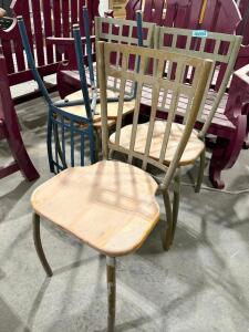 (4) METAL CHAIRS W/ WOODEN SEATS