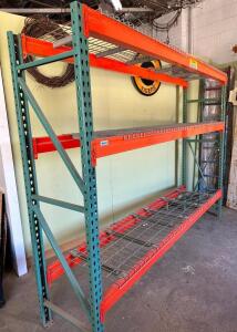 DESCRIPTION: 9' SECTION OF PALLET RACKING INFORMATION: COMES WITH (6) CROSSBEAMS, (2) UPRIGHTS, AND (6) WIRE GRATES SIZE: 9'X7'X2' QTY: 1