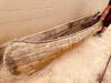 DESCRIPTION: VINTAGE HANDMADE OAK CANOE WITH CANVAS LAQUER SHELL DECOR QTY: 1