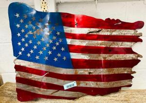 DESCRIPTION: TATTERED METAL FLAG SIGN SIZE: 28"X22" QTY: 1