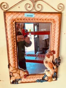 DESCRIPTION: ROOSTER THEMED MIRROR SIZE: 27"X11" QTY: 1
