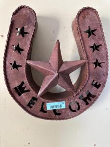 DESCRIPTION: RUSTY WELCOME HORSESHOE SIZE: 16"X14" QTY: 1