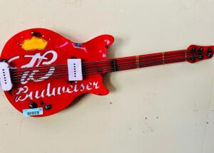 DESCRIPTION: METAL BUDWEISER GUITAR WALL ART SIZE: 36" QTY: 1