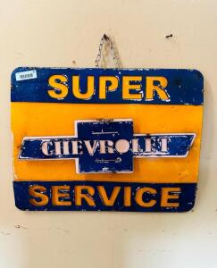 DESCRIPTION: METAL SUPER SERVICE CHEVY SIGN SIZE: 19"X24" QTY: 1