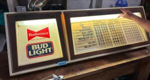 DESCRIPTION: LIGHT UP BUDWEISER/BUD LIGHT BAR SIGN SIZE: 52"X17" QTY: 1