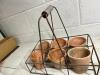 DESCRIPTION: METAL BASKET WITH (6) CLAY GARDEN POTS SIZE: 13"X9-1/2" QTY: 1 - 2