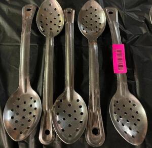 (5) SLOTTED STAINLESS SERVING SPOONS.