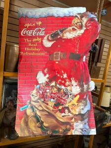 DESCRIPTION: VINTAGE COCA-COLA SANTA CARDBOARD SIGN SIZE: 39"X24" QTY: 1