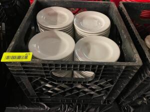 MILK CRATE AND CONTENTS - CHINA SAUCERS.