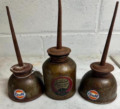 DESCRIPTION: (3) VINTAGE OIL CANS WITH LOGO QTY: 3