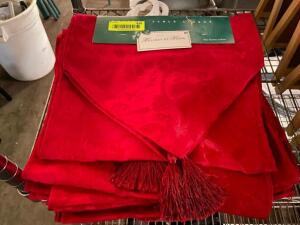 (3) RED FABRIC TABLE RUNNERS.