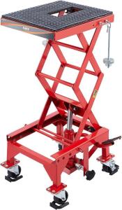 DESCRIPTION: (1) MOTORCYCLE LIFT TABLE, SCISSOR JACK AND STAND BRAND/MODEL: ORION INFORMATION: RED SIZE: 300 LB CAPACITY RETAIL$: $289.99 EA QTY: 1