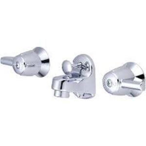 DESCRIPTION: (1) TWO HANDLE SHELF BACK LAVATORY FAUCET BRAND/MODEL: CENTRAL BRASS #1177-A INFORMATION: CHROME SIZE: 3 HOLE, 4" TO 6" RETAIL$: $99.54 E