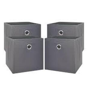 DESCRIPTION: (1) SET OF (4) COLLAPSIBLE FABRIC CUBE STORAGE BIN BRAND/MODEL: MAINSTAYS INFORMATION: GREY FLANNEL SIZE: 10X10 RETAIL$: $12.00 EA QTY: 1