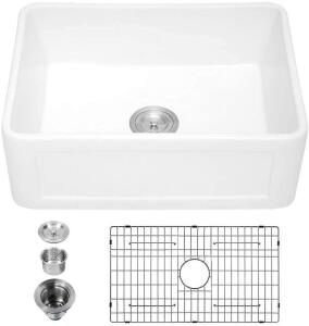 SARLAI 24 INCH KITCHEN SINK WHITE CERAMIC PORCELAIN FIRECLAY